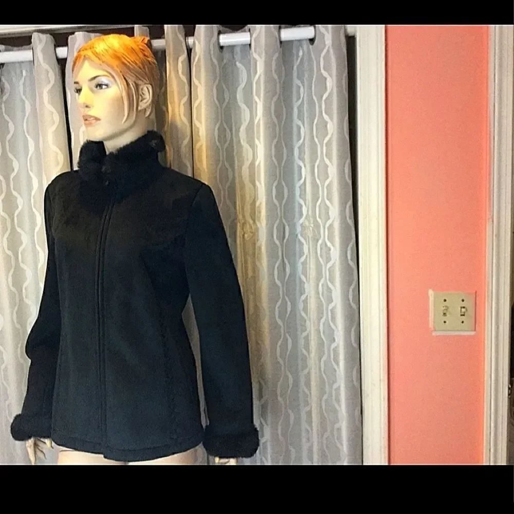 Liz Claiborne Faur Fur Coat Black Suede